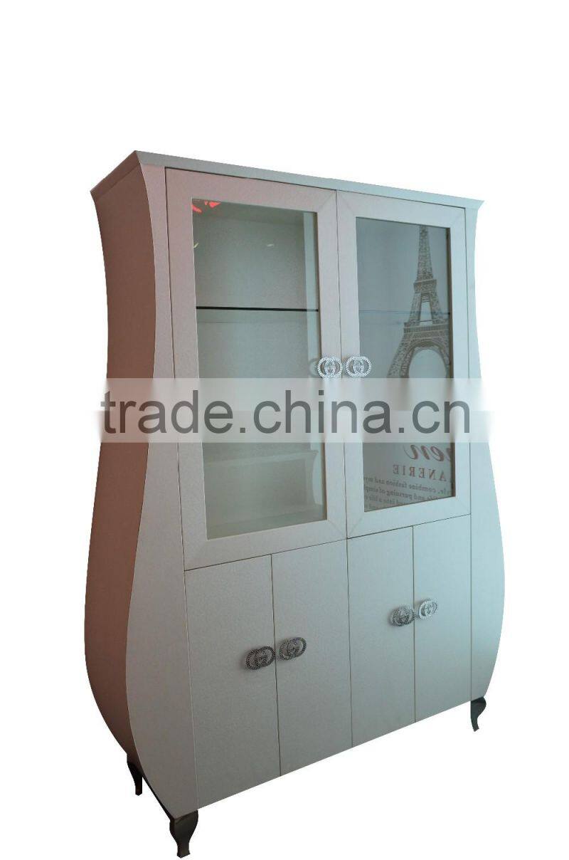 huge modern mdf pu bookcase/wine cabinet with tempered glass