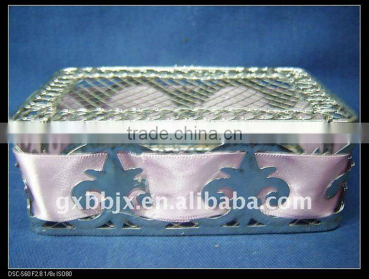 Silver rectangle wire decorative with purple coloured ribbon storage chinese new year gift