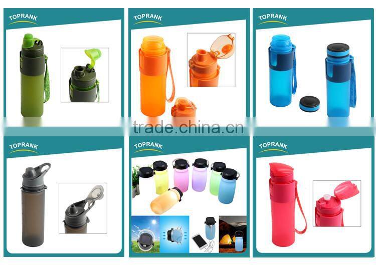 Promotional foldable food grade silicone soft water bottle with cap