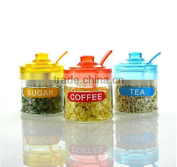 glass condiment salt sugar jar with dome lid and tray