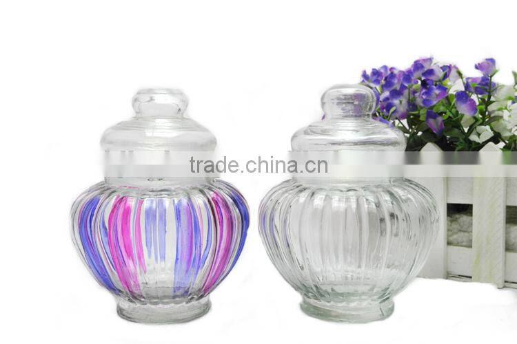 drum lantern shape glass candy tea canisters with gasket ring