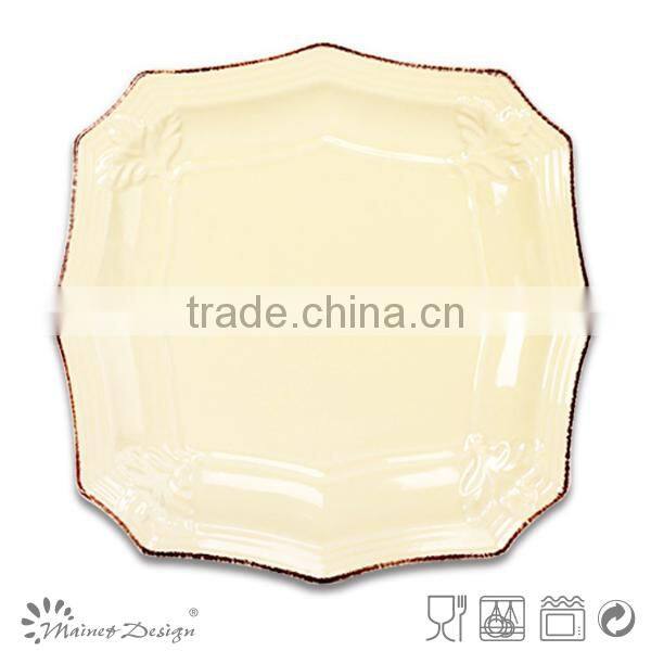 embossed square shape stoneware dinnerware plate