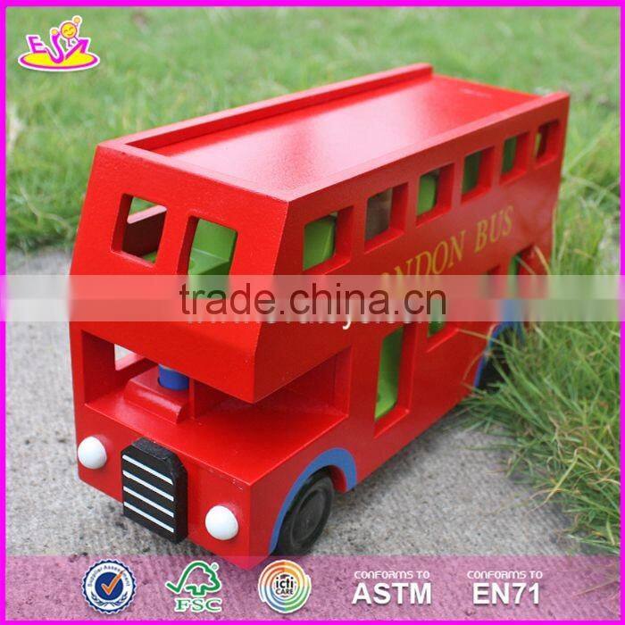 2017 New products children funny wooden toy double decker bus W04A161