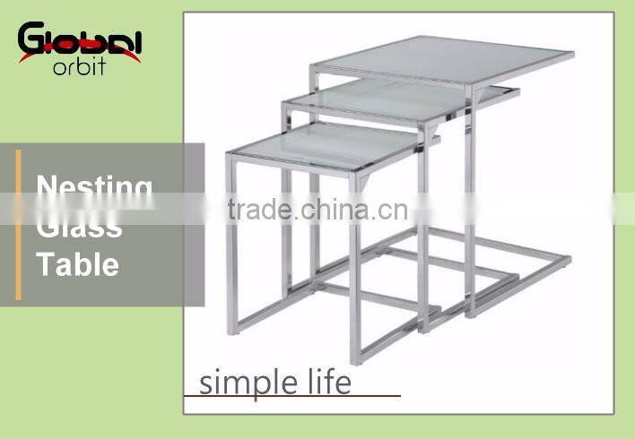 High Quality Durable Tempered Glass Coffee Nesting Metal Side Table
