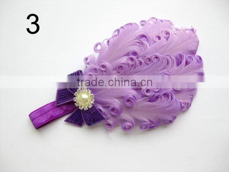 curly feather with pearl bead rhinestone for kids hair accessories