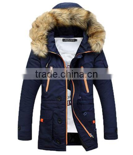 Custom warm fur-collar windproof jacket unisex parka cotton padded men winter jacket