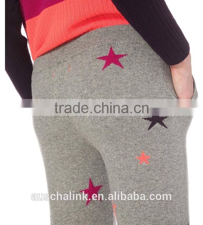 high quality ladies star print designs sport cashmere trousers