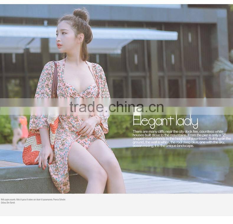 Floral print three pieces bikini sets girls sexy beach wear