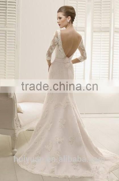 white muslim boat neck openback simple long sleeve wedding dress