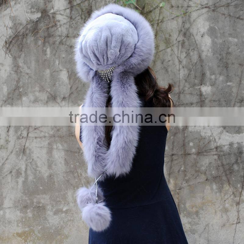 CX-C-175D Grey Fashionable Women Warm Genuine Fox Fur Women Hat