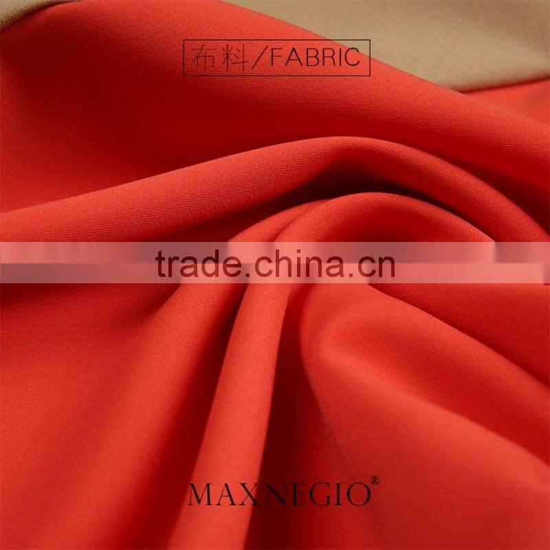 Latest design fashion contrast color ladies high quality elegant long sleeve and maxi evening dress 2016