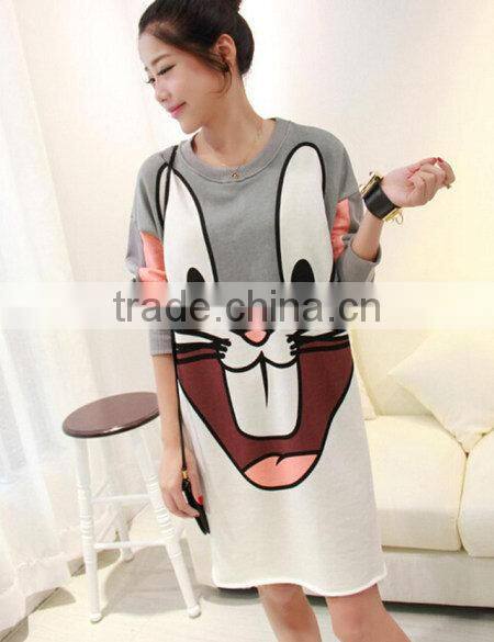 cartoon print lovely rabbit loose and comfortable dress
