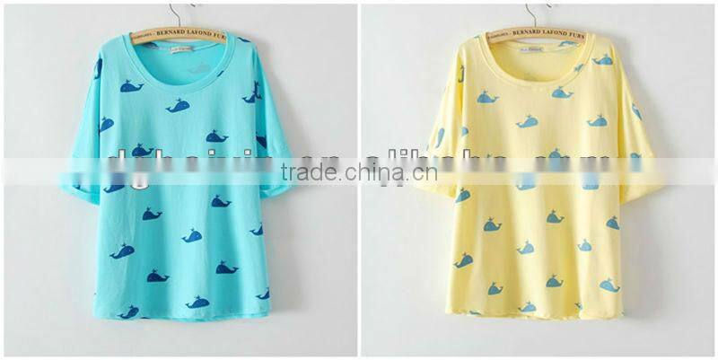 mid- long sleeve water printing plane design blouse for lady