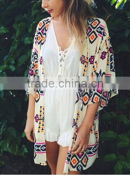 EY0018A Ladies Fashion Floral Printed Cardigan Kimono