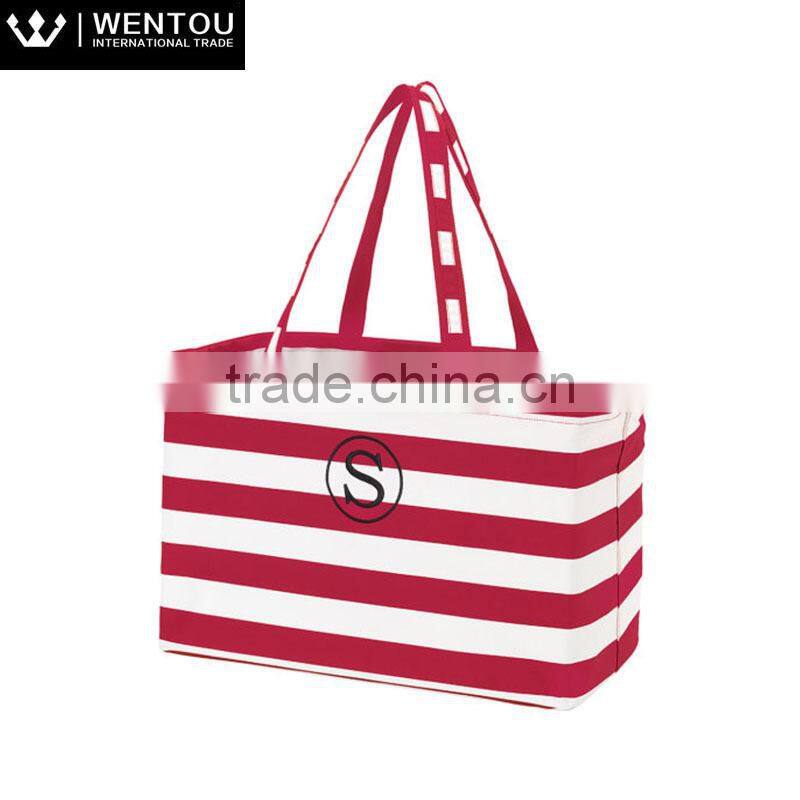 Personalized Striped Monogram Large Zipper Tote Bag