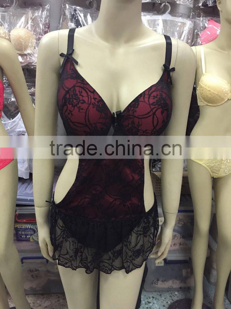 New arrival sexy baby doll with fantasitic decorative flower and lace