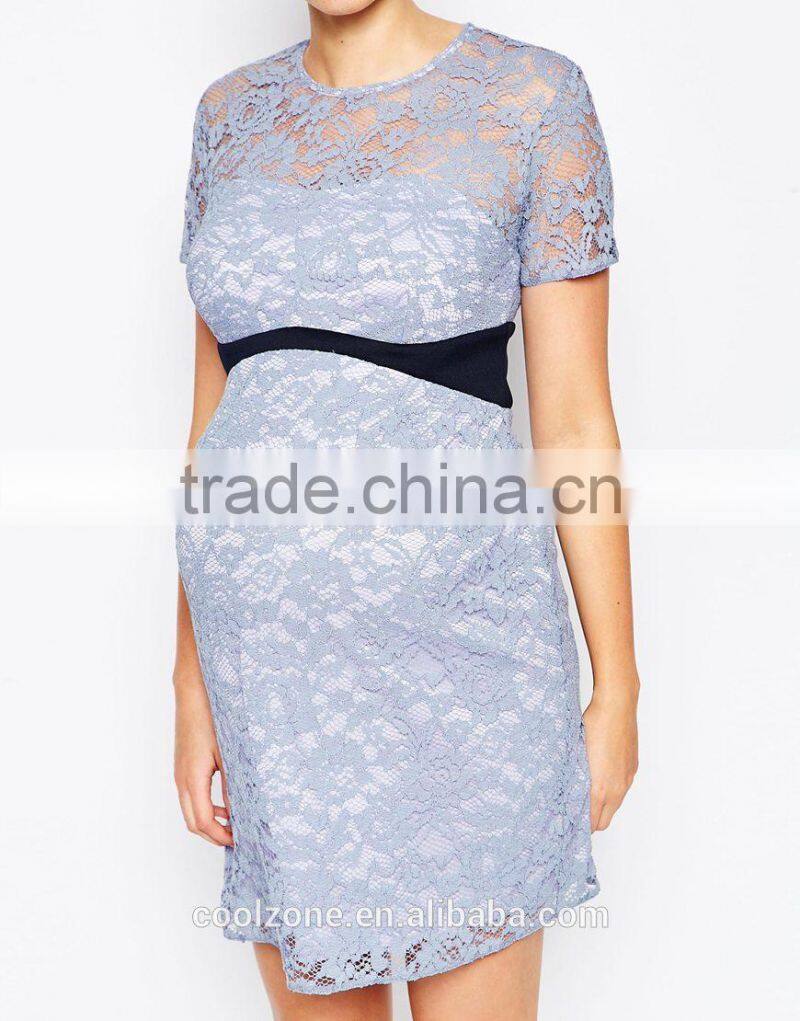 Contrast Waistband Bodycon Fit Lightweight lace Preganat Women Dresses