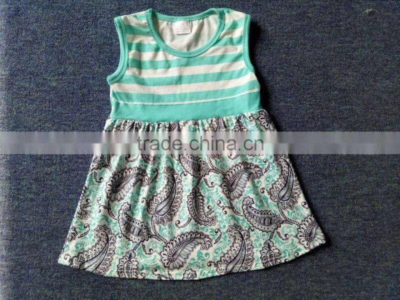 toddler wholesale dress girl blue and white stripe printing clothes floral skirt for infant