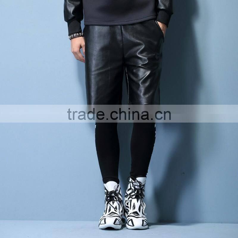 Mens fashion Hip-hop streetwear leather shorts/middle pants