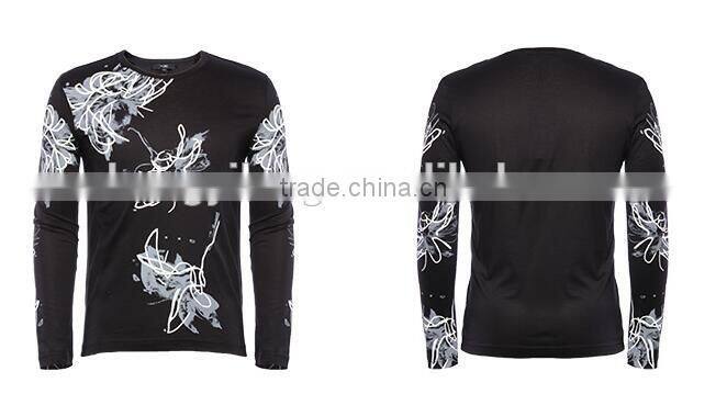 Men's black long sleeve 100% cotton printing streetwear t-shirt manufacturer