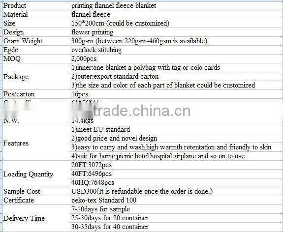 Jiande 2013 Super Soft White Flower Printing Blue Flannel Fleece Towel Blanket