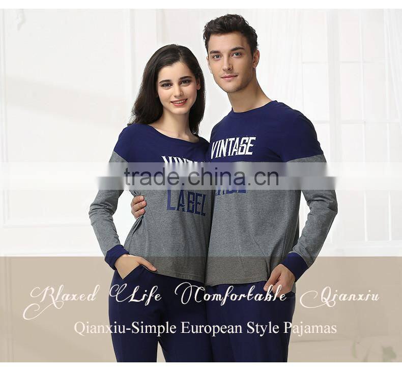 Wholesale Qianxiu Lovers Family Set Soft Touch Snug Fancy 2PC Suit Mens Nightwear