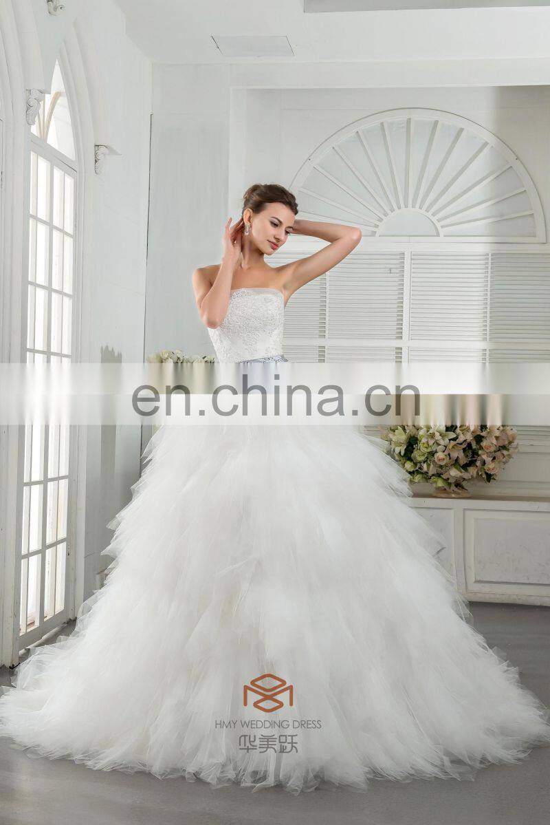 Alibaba China supplier new style lace Handmade Beaded Strapless Fit Wedding Dress