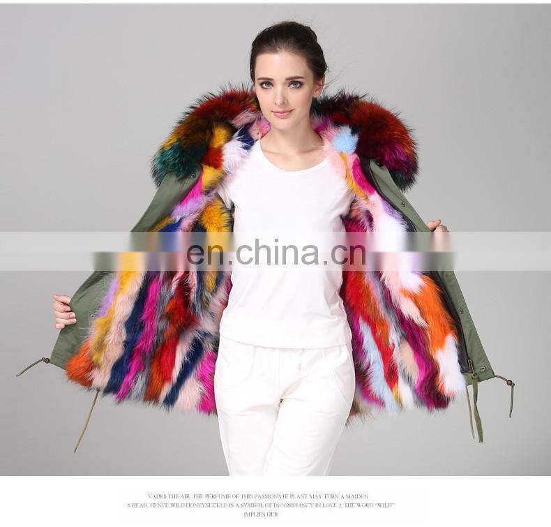 Hot Selling warm raccoon parka coat with fur hood snow real fur jackets
