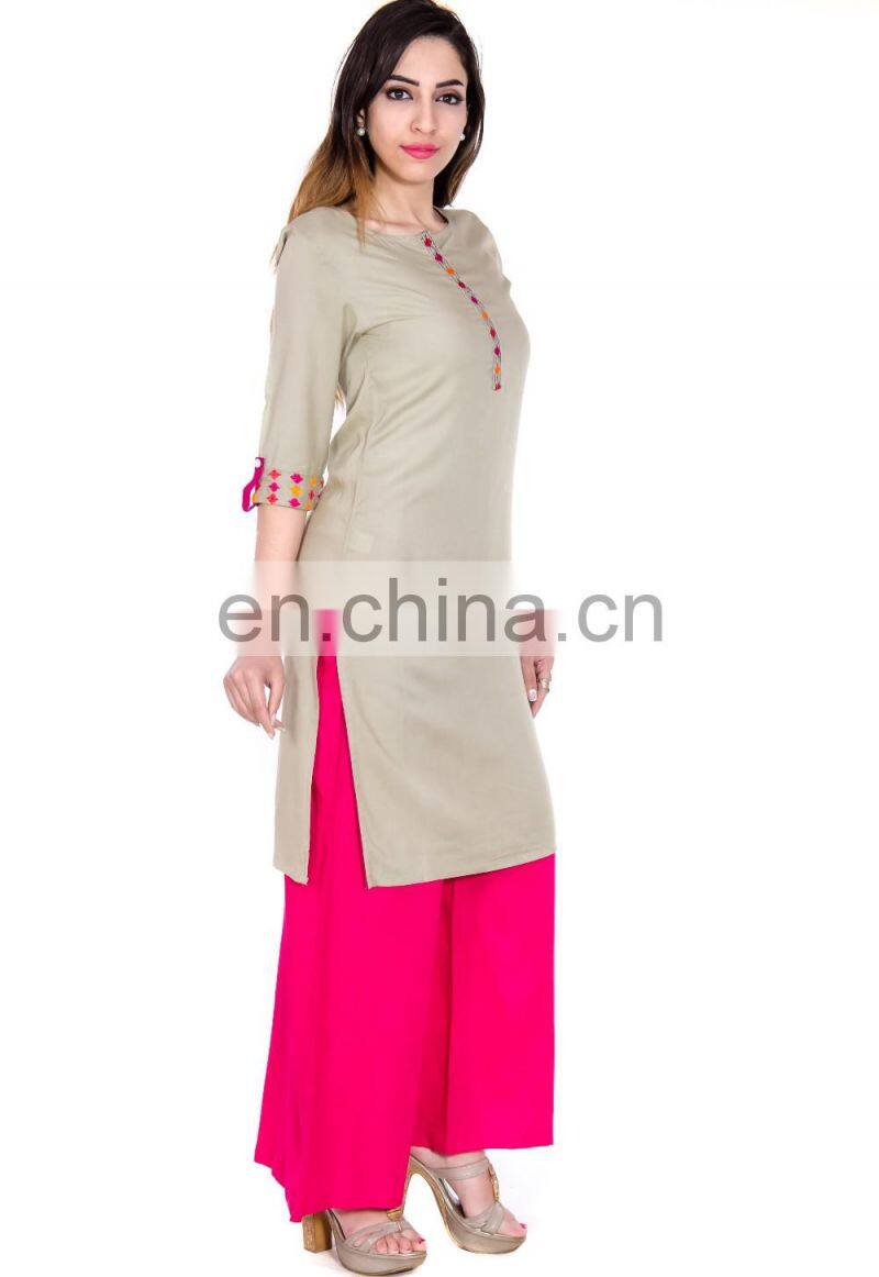 Premium quality viscose fabric Knee length embroidered lady kurtis
