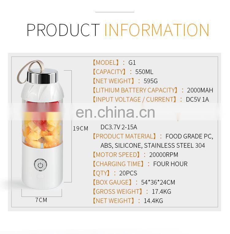 New USB Rechargeable 550ml Fruit Mixing Portable Juicer Blender