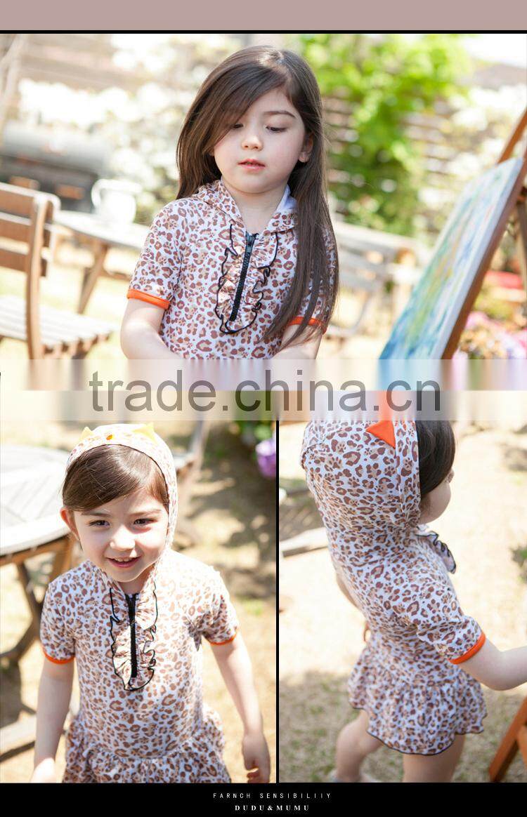 high quality leopard 1pc kids swim jumpsuits with hood