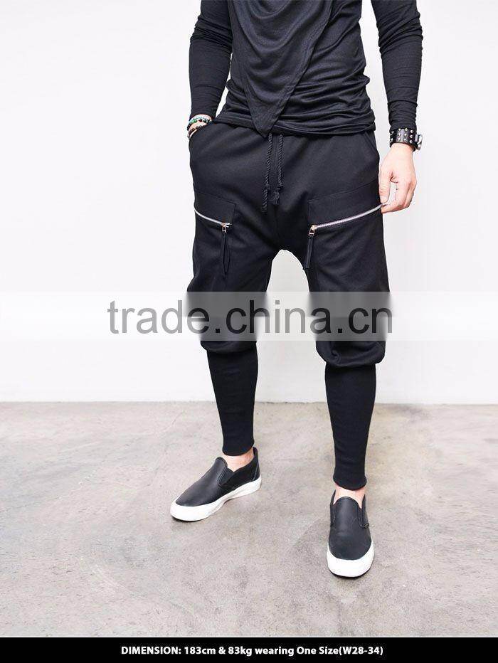 Big Zip Pocket Leggins Baggy Sweatpants Jogger Pants Black Standard Sports