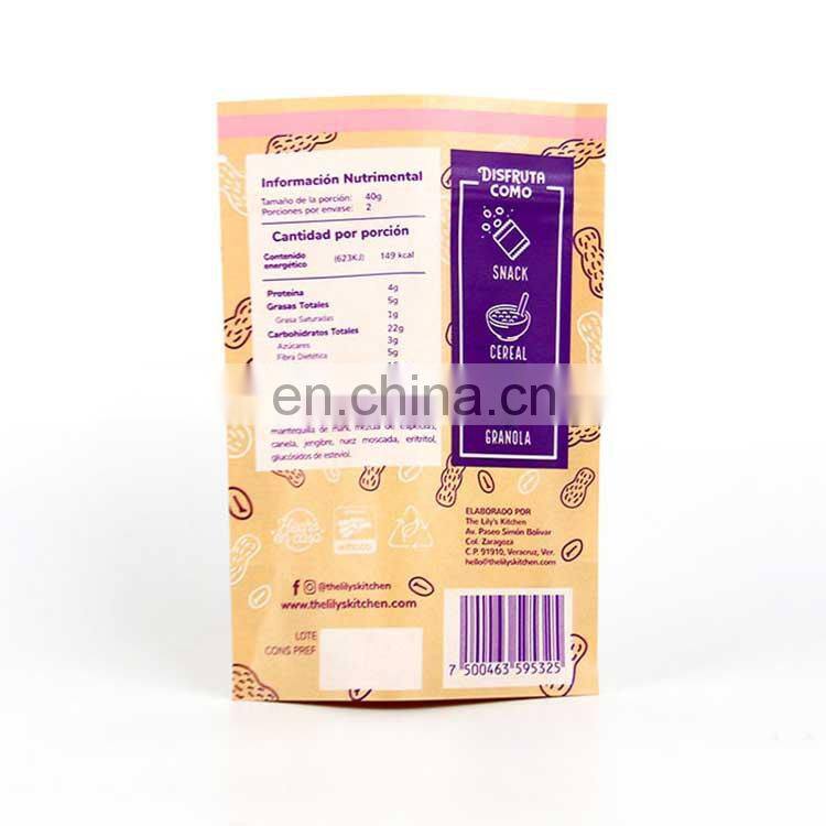 wholesale biodegradable kraft paper doypack nuts packing bag