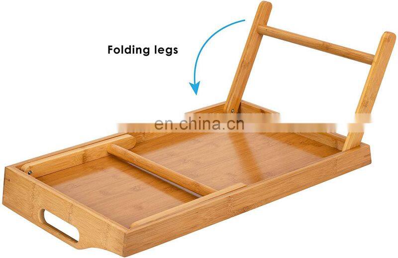 Natural Bamboo Media Bed Folding Tray with Phone Holder Fits up to 17.3 Inch Laptops and Most Tablets