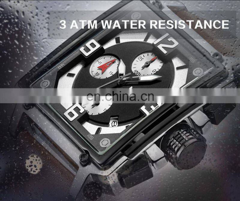 Megir 2061 Men Quartz Watches Luxury Chronograph Clock Men Leather Sport Army Military Wristwatch Quartz