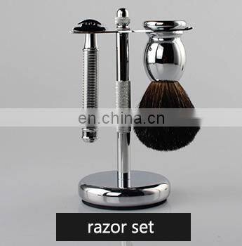mens black metal shaving razor brush stand with craft paper box grooming set
