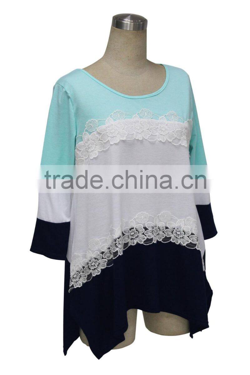Designer Western Irregular Pastel Color Patchwork Colorblock Bohemian Women Lace Ladies Tops