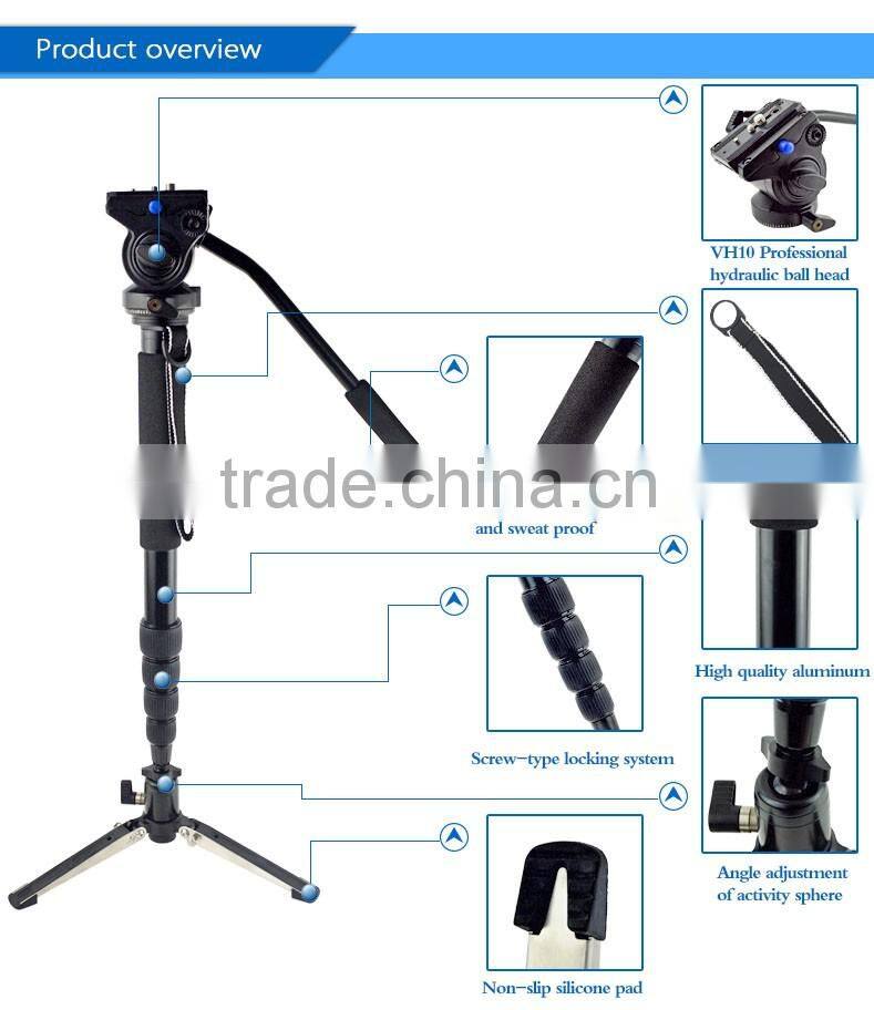 New most stable leg and Professional Telescopic Monopod extendable 5 sections aluminum Fluid video camera monopod