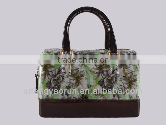 Latest fashion bag design/pvc handbags for women/beautiful flower handbag