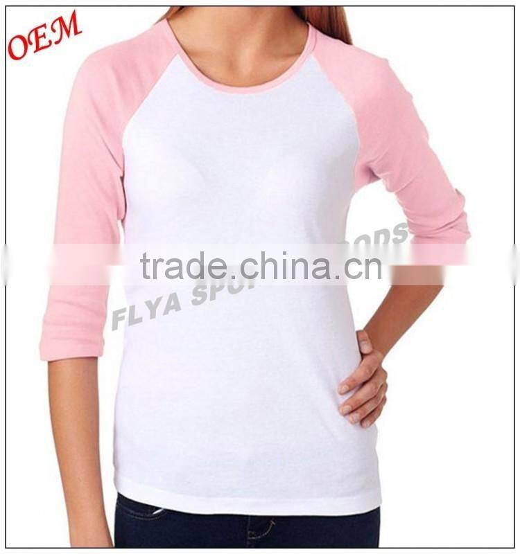 Professional high quality women blank 3/4 Sleeve t shirt manufacturers