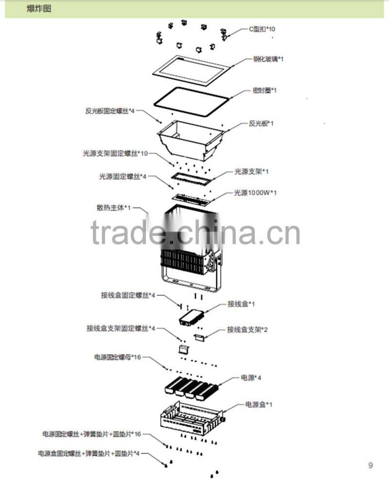 universal outdoor led flood light 1000w used stadium park lighting