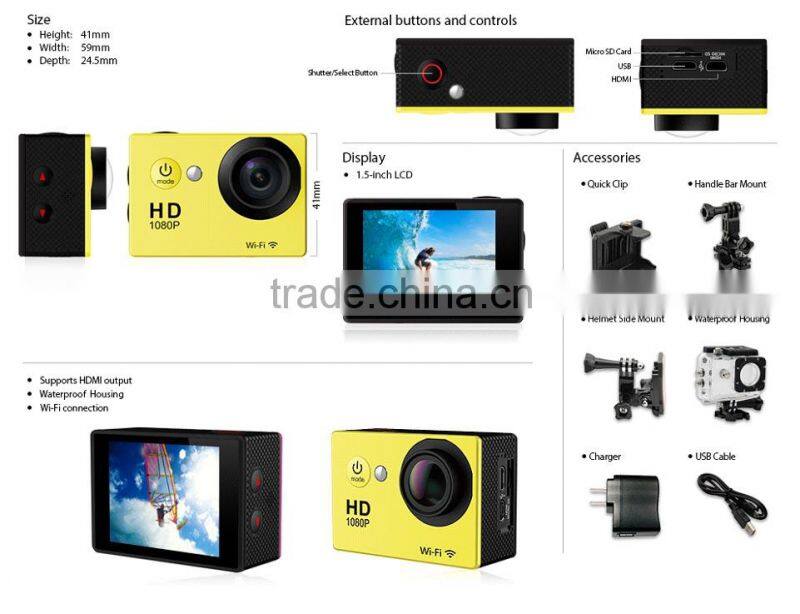 1080P Video WiFi Waterproof Sport Camera HD 170 wide-angle lens