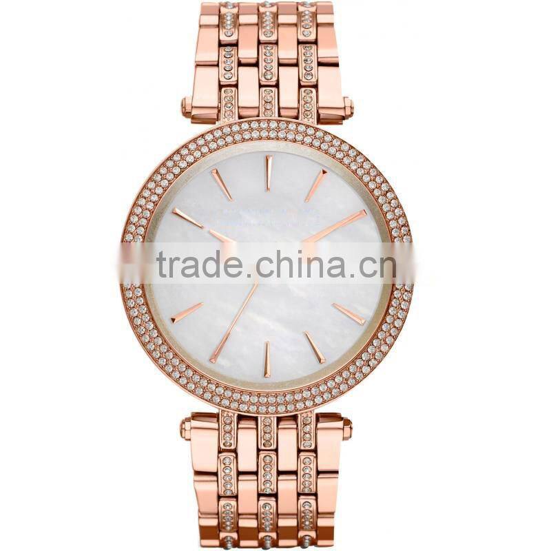 China Alarm women's vintage diamond bezel stainless steel bracelet watch water resistant quartz movement