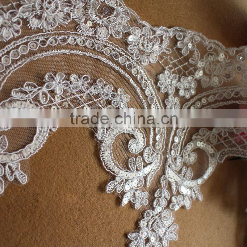 2015 new popular wedding dress bridal alencon sequins lace trim