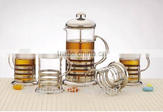 2015 Hot Selling 350ml French press coffee maker/Stainless steel shock Proof Glass Coffee Maker/Coffee Plunger