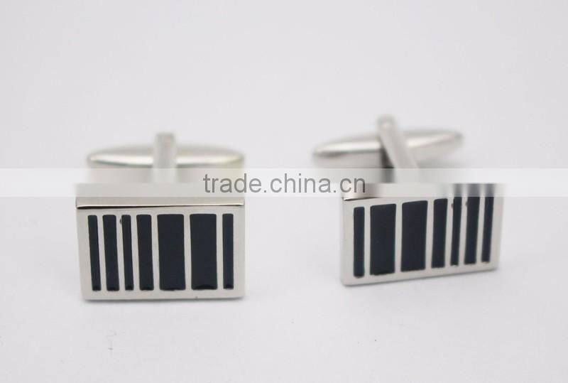 Silver Plated Copper Rectangle Black Enamel Cuff Links