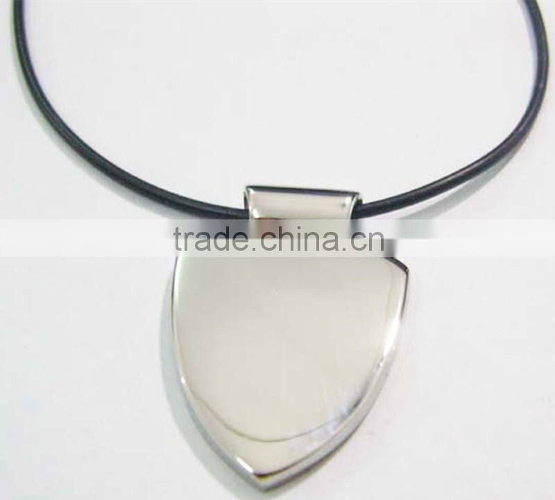 Leather chain stainless steel blank Personalized Design custom shield pendant necklace