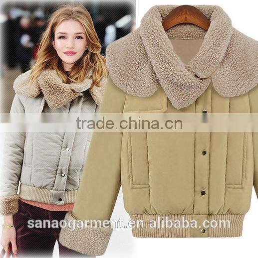 European style 2015 newest winter women's Lapel lambs wool cotton jacket
