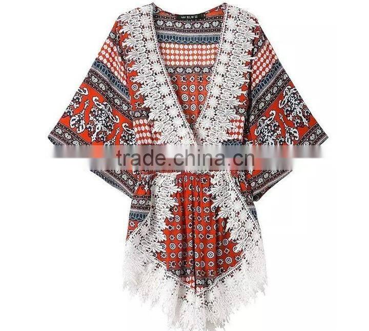 New Arrive Wholesale Customaize Free Size Sexy Lace Trim Beach Kaftan