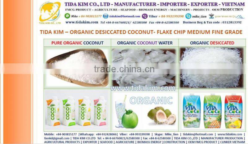 CLINKER VIETNAM TIDA KIM EXPORT- CASHEW NUTS TIDA KIM W210 W240 W320 W450 - ORGANIC COCONUT WATER DESICCATED FLAKE